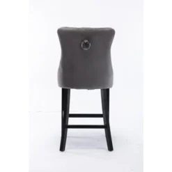 Set Of 2 Velvet Upholstered Barstools With Button Tufted Decoration, Chrome Nailhead Trim And Wooden Legs-ModernLuxe -ModernLuxe GUEST f8a30f90 1771 4f48 97b0 60a8fcaac0de