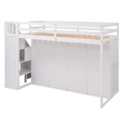 Functional Twin Loft Bed With 3 Shelves, 2 Wardrobes, 2 Drawers And Ladder With Storage-ModernLuxe -ModernLuxe GUEST f8a7a70d ae14 48d0 8bb1 d048a7f2f2ad