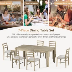 7 PCS Extendable Wooden Dining Table Set With 6 Upholstered Chairs, 12" Leaf And 2 Drawers-ModernLuxe -ModernLuxe GUEST f9010151 d588 42b0 a997 1f7d116ac3e6