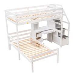 Twin Size Loft Bed With Separate Bed, Staircase For Storage, Desk, Shelves And Drawers - ModernLuxe -ModernLuxe GUEST fa7b5471 a599 4429 8594 1bcc1ea84593