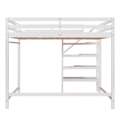 Full Size Loft Bed With Staircase And Safety Guardrails Gray/White-ModernLuxe 7 Full Size Loft Bed With Staircase And Safety Guardrails Gray/White-ModernLuxe - Image 5