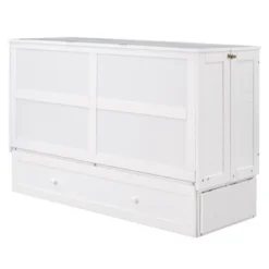 Queen Size Mobile Murphy Bed With Drawer And Little Shelves On Each Side, White - ModernLuxe -ModernLuxe GUEST faecf916 1caa 47f3 9531 9d750ffc6c56