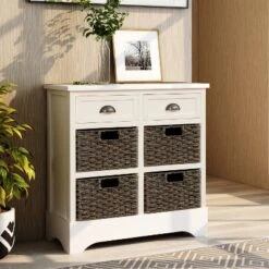 Modernluxe Dining Room/Living Room Storage Cabinet With Two Drawers And Four Classic Rattan Basket-Rustic -ModernLuxe GUEST fb17f953 d30a 4865 84b4 fe0d0f600fe0
