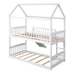 House Shape Twin Over Twin Bunk Bed With Slide - ModernLuxe -ModernLuxe GUEST fb4c7f2d 3d74 44b0 b2f4 b49290a2def6