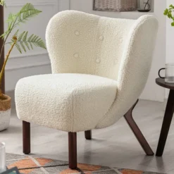Modern Accent Chair Lambskin Wingback Tufted Side Chair With Solid Wood Legs-ModernLuxe -ModernLuxe GUEST fbb10ce5 4304 4f84 a3b1 2eb53dc4b5c5