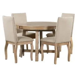 5 PCS Round Wood Extendable Dining Table Set With 4 Upholstered Dining Chairs-ModernLuxe -ModernLuxe GUEST fbbff2cd 1c63 4fc1 baba 030f081038fe