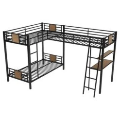 L-Shaped Twin Over Twin Bunk Bed With Twin Size Loft Bed With Desk And Shelf , Brown - ModernLuxe -ModernLuxe GUEST fc068b8a dc42 4861 8915 517467c4758b