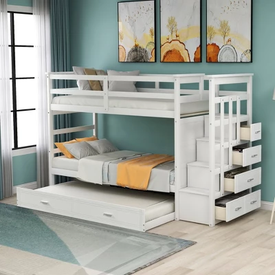 Twin Over Twin Wood Bunk Bed With 4 Drawers, Trundle And Staircase-ModernLuxe 14 Twin Over Twin Wood Bunk Bed With 4 Drawers, Trundle And Staircase-ModernLuxe - Image 12