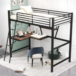 Twin Size Loft Metal Bed With Desk And Shelves - ModernLuxe -ModernLuxe GUEST fc83d620 e915 440a b070 aee8c0d267de