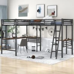 Metal Twin Size Loft Bed With Two Built-in Desks, Black - ModernLuxe 14 Metal Twin Size Loft Bed With Two Built-in Desks, Black - ModernLuxe -ModernLuxe GUEST fedb09fe 23c0 4717 8c48 c3a656425e41