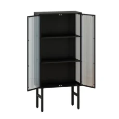 61.61" High Contemporary Glass Door Cabinet With Two Levels Of Storage, Black - ModernLuxe -ModernLuxe GUEST ff42ae73 5c46 402e 8f3d 7381e1bcd4d1