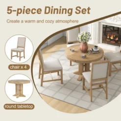 5-Piece Dining Set With Extendable Round Table And 4 Upholstered Chairs - ModernLuxe -ModernLuxe GUEST ffa22abd 91c7 4f8a 8ca9 526b8c156e37